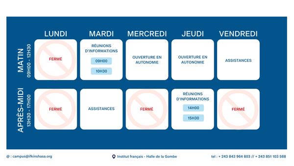 Horaires d'ouverture ECF Kinshasa