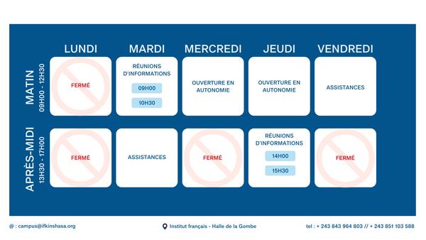 Horaires d'ouverture ECF Kinshasa