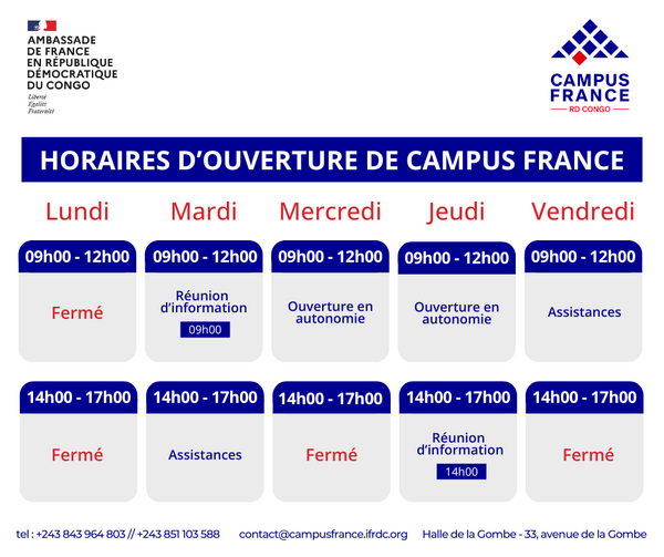 Horaires d'ouverture