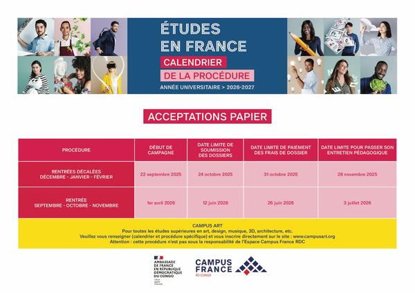 Calendrier Acceptations papier 2025-2026